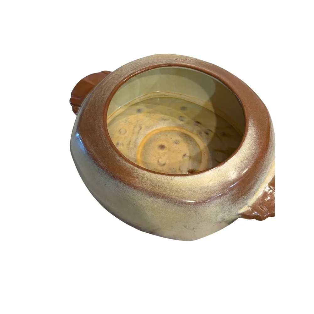 Vintage Studio Pottery Lidded Bean Pot Casserole Dish Brown Tan FRANKOMA